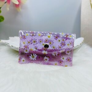Florals Clear Card Case Wallet in Purple